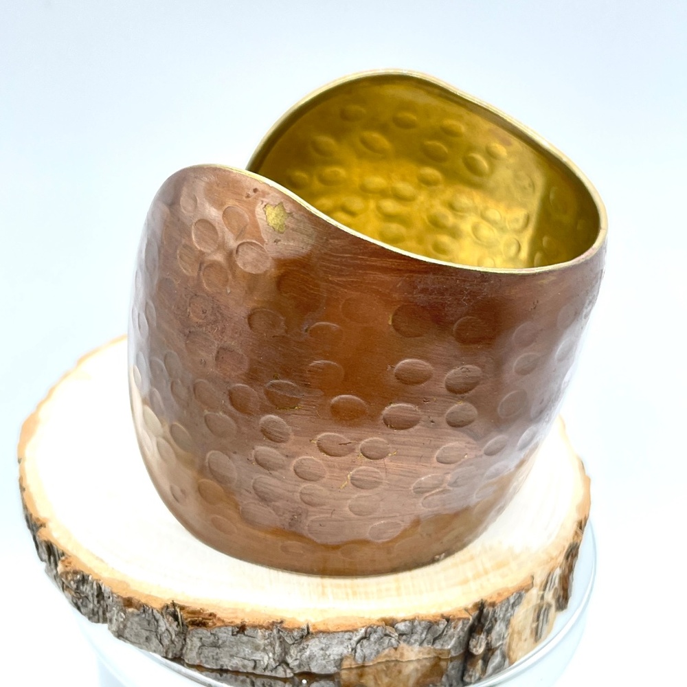 Copper Bracelet Over Brass Hammered Wide Cuff Scalloped